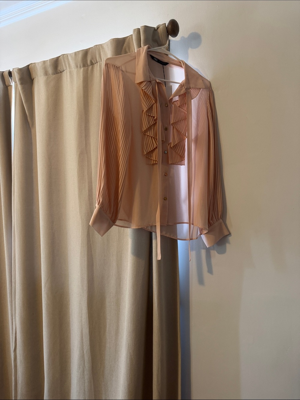 Zara Pleated Ruffle Blouse - Pale Peach